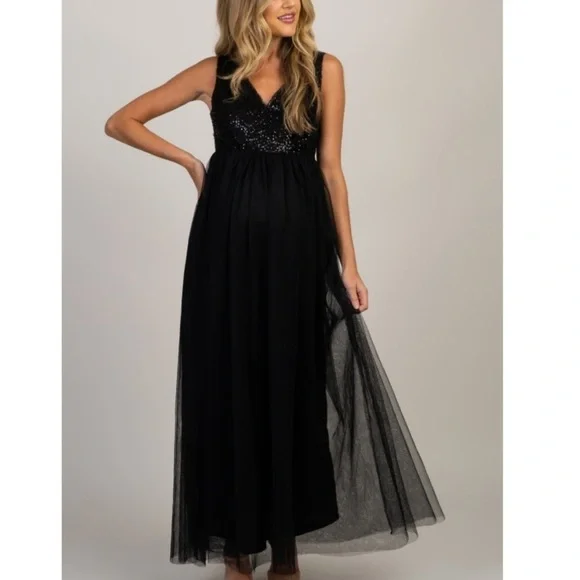 PinkBlush tulle maternity gown maxi dress Sparkle Black Medium Picture Baby Bump - Picture 1 of 10